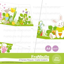 Détail des illustrations des paniers de Pâques "Mignons lapins".
