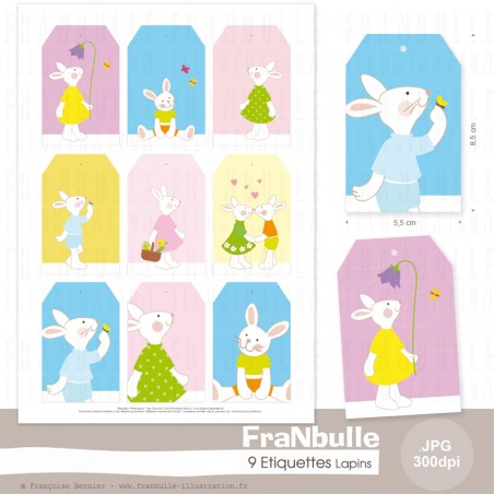 Printable 9 tags "Little white bunnies"