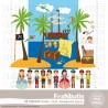 Cliparts illustrant des pirates avec des enfants déguisés et les accessoires.