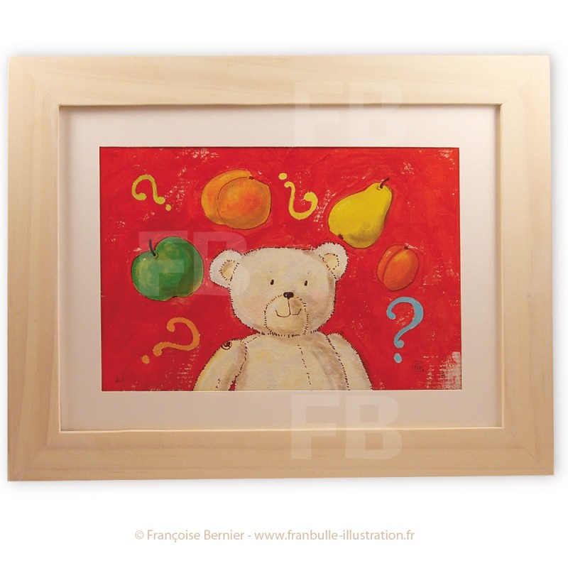 Illustration ours peinture encadrée "pêche pomme poire"