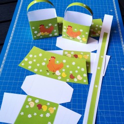 Printable DIY Easter small baskets with hen and chicks motif