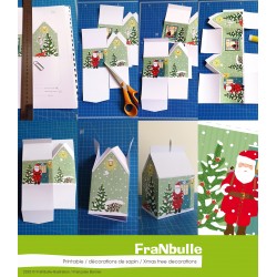 Printable kit DIY pour fabriquer décoration de sapin et Boite forme maison   "la Maison du Père Noël"