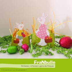 Printable small candy baskets "White rabbits" Easter table decoration