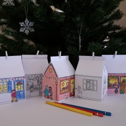 Advent calendar village to colour in. Large boxes.