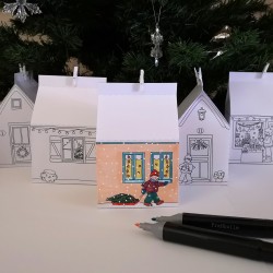 Advent calendar village to colour in. Large boxes.