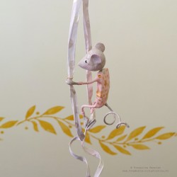 Decorative pink mobile with circus mouse made of papier-mâché