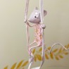 Decorative pink mobile with circus mouse made of papier-mâché