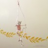 Decorative pink mobile with circus mouse made of papier-mâché